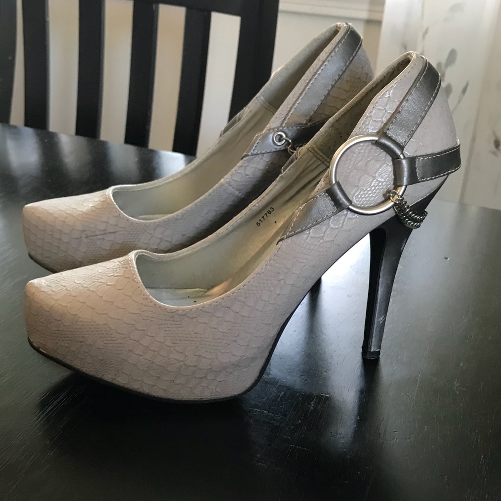 Grey faux snakeskin stilettos